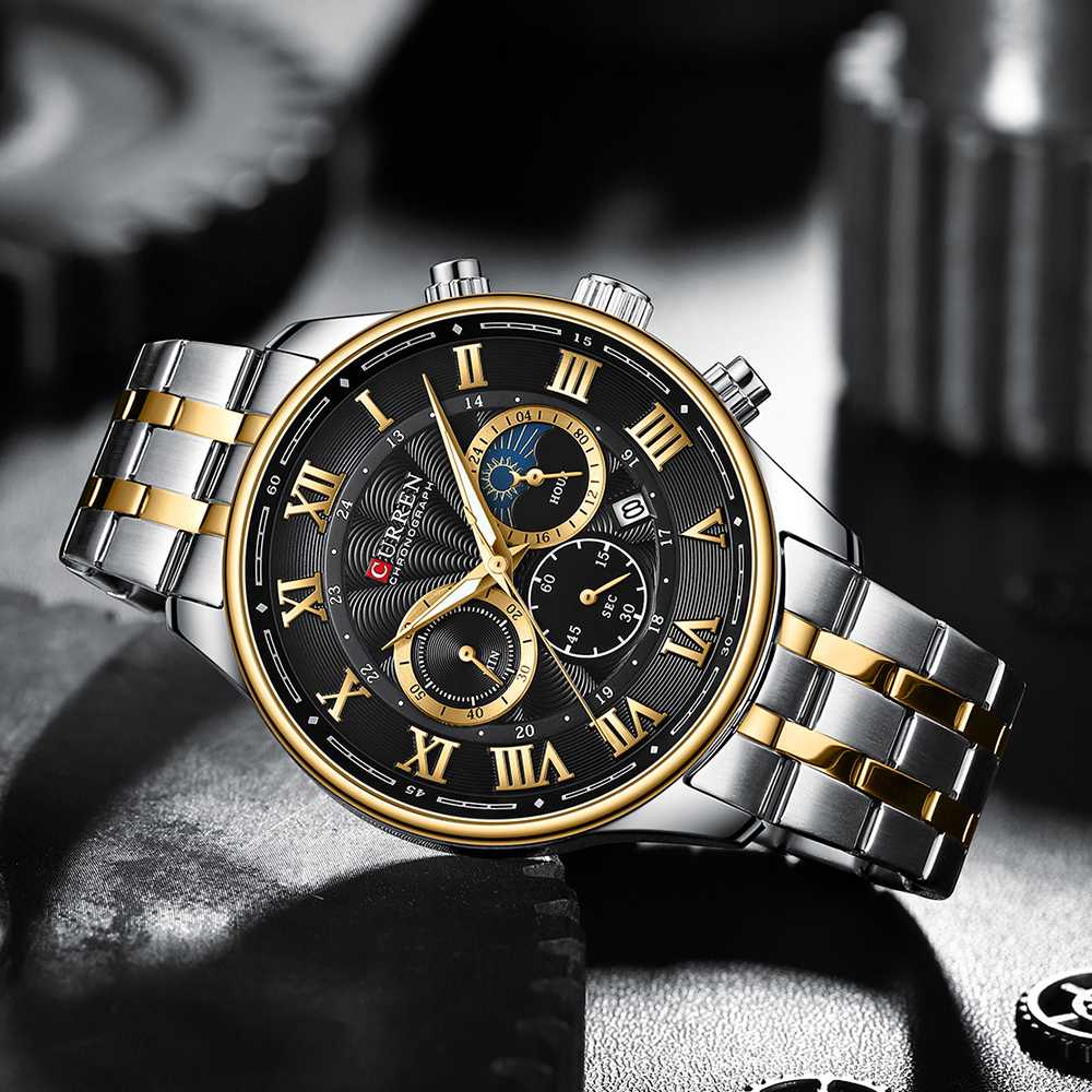 CURREN 8427 Silver Gold Black - Elevate Your Moments with OLEVS Timepieces.