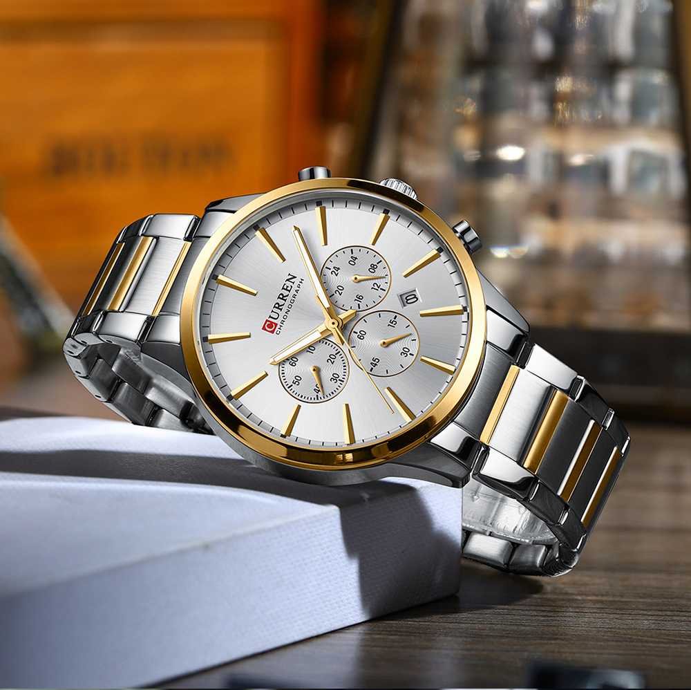 CURREN 8435 Silver Gold White - Elevate Your Moments with OLEVS Timepieces.